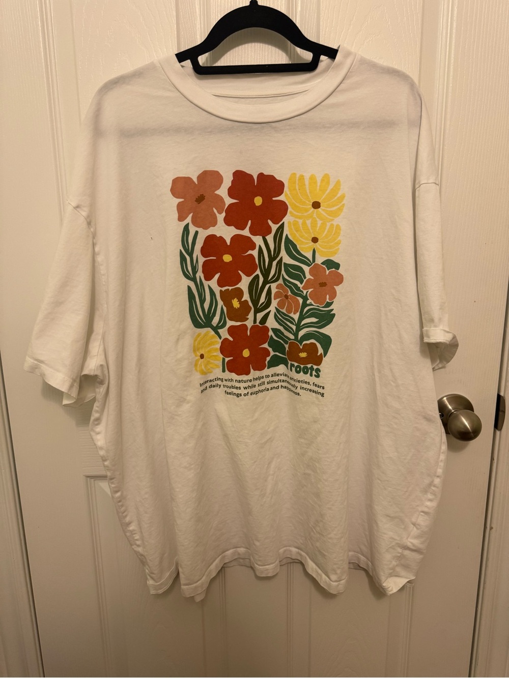 Roots White Tee with Retro Floral Print